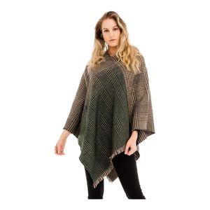🔥 Plaid Poncho Tan/Green